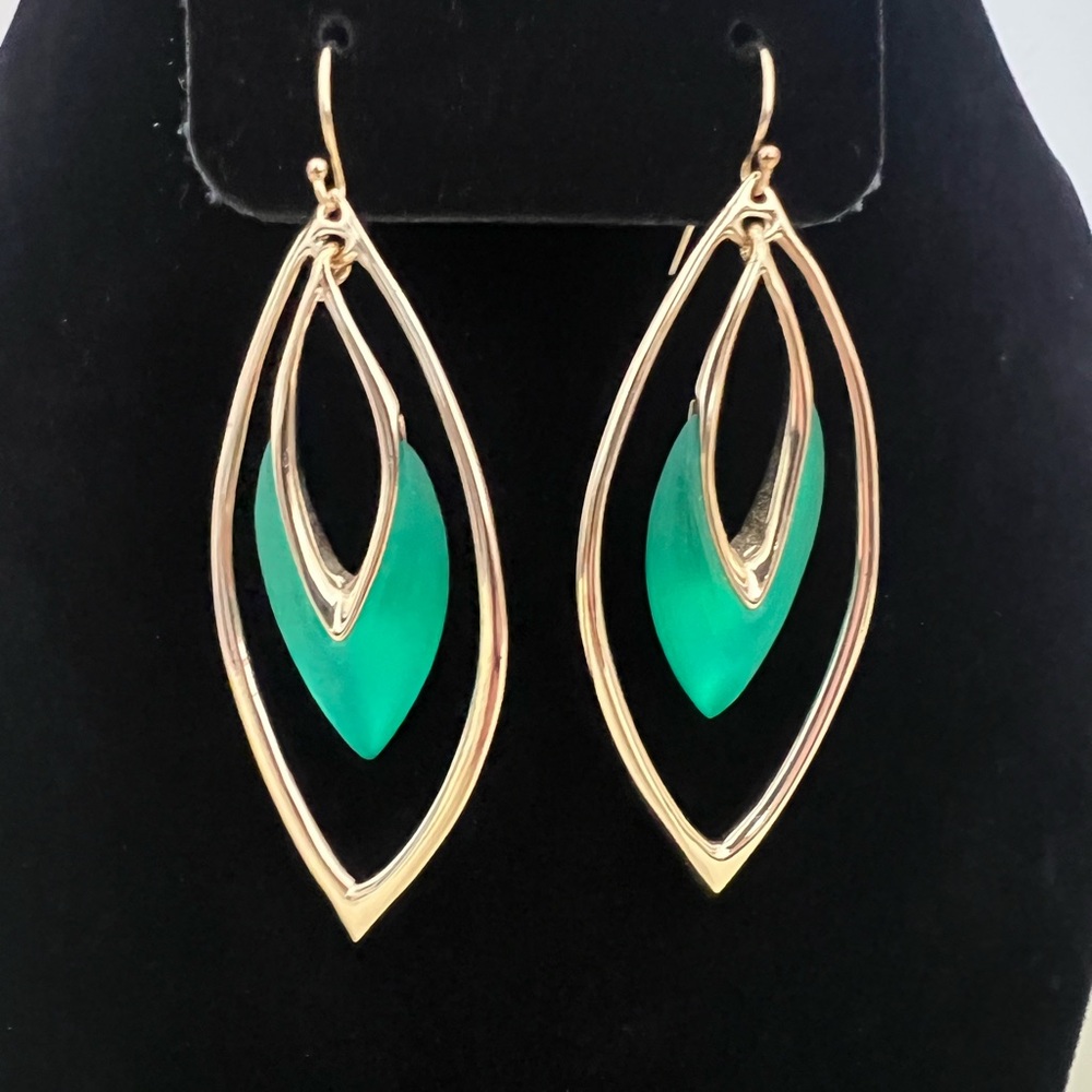 Alexis Bittar Green Lucite & Gold  Dangle Earrings Authentic HTF!! EUC